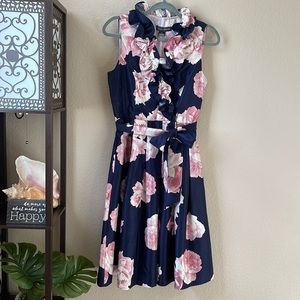 Ruffle Collar Sleeveless Floral Dress Sz 6